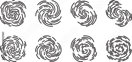 Black and white swirling patterns with elliptical and circular shapes Vector