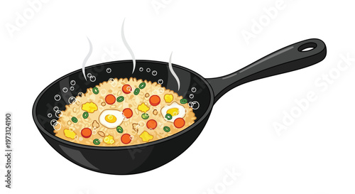 A steaming wok filled with delicious fried rice and mixed vegetables creating a culinary masterpiece for your visual needs