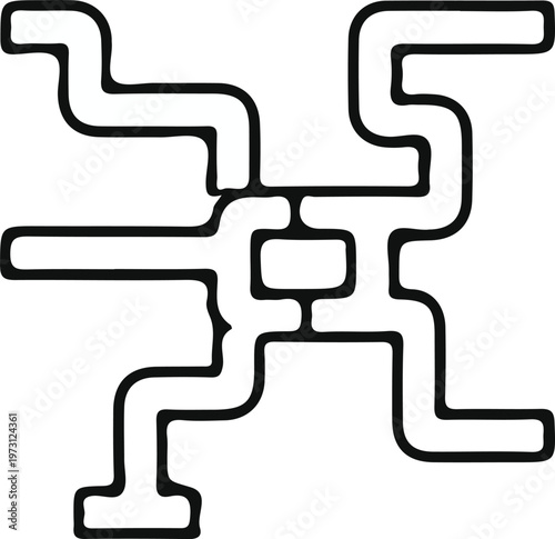 Abstract interconnected piping network forming an intricate design, symbolizing complex systems and fluid dynamics