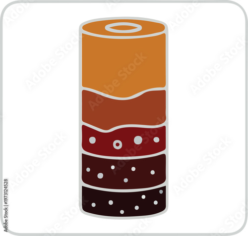 Layered geological strata showing distinct soil and rock layers with different compositions and textures, illustration