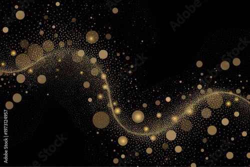 Abstract gold and black dots background. Abstract gold dots on black background