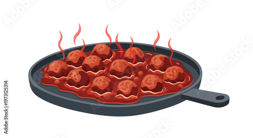 Flavorful meatballs simmered in rich tomato sauce in a cast-iron skillet, a comforting and delicious meal