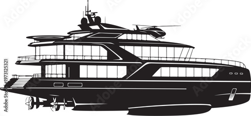 Luxury yacht, black silhouette, vector boat, watercraft