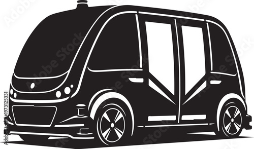 Autonomous vehicle, self-driving car, futuristic transport, black silhouette, vector illustration