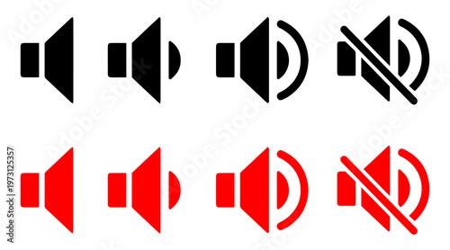 Various sound and audio volume control icons displayed in a row. Vecto