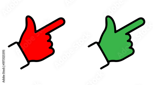 Set of pointing hand icons, solid and outline versions, isolated on transparent background, vector illustration of gestures