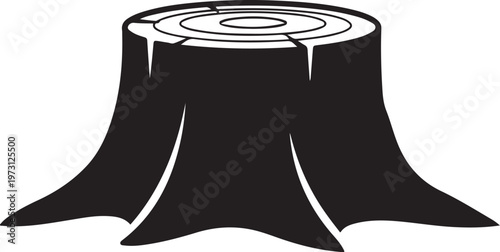 Black tree stump, vector stump icon, tree trunk cut, black silhouette