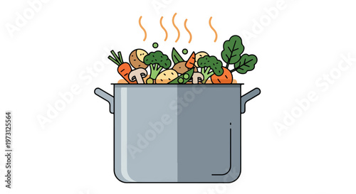 Culinary Creation: Vibrant Vegetables Steaming in a Stockpot, Preparing a Wholesome Meal