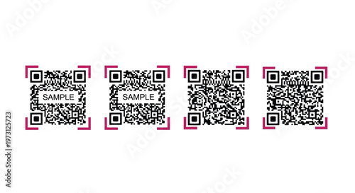 Four distinct square barcode icons with sample text labels arranged horizontally on a white background