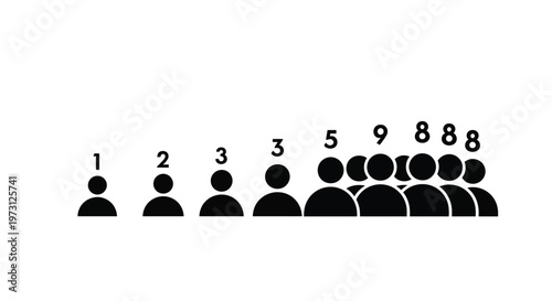 Black human icons arranged in a row with numbers indicating a growing crowd of people