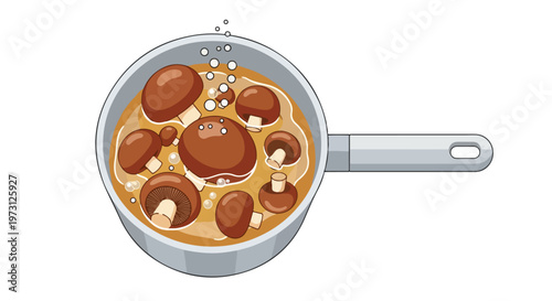 Delicious mushroom broth simmering in a pot, ready for a hearty and flavorful meal preparation