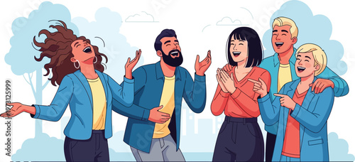 Friends laughing together in a park celebrate their strong bond with humor.