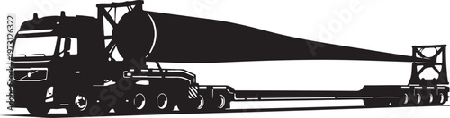 Industrial truck, heavy haulage, oversized load transport, silhouette vector