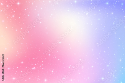 Cosmic galaxy with violet gradient and pink nebula. Celestial backdrop featuring glowing stars. Magical twilight colors creating ethereal atmosphere. Vector bg