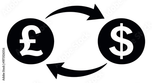Iconic illustration of Pound and Dollar currency symbols depicting exchange for financial services