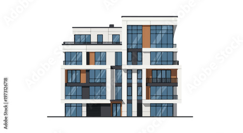 Modern Multistory Residential Building Facade Design with Large Windows and Balconies