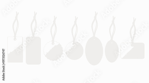 Blank tags vector illustration set with rounded rectangle, scalloped circle, oval shapes, white labels, decorative vector art graphics collection for crafting and design