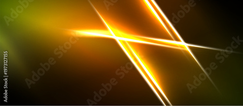 Abstract lines intersect, creating bright golden glow against dark background. Vivid colors suggest energy, motion, depth.