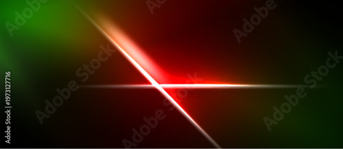 Abstract background features vibrant red, green gradients. Diagonal light streak intersects center creating dynamic visual effect. Dark areas frame bright colors.