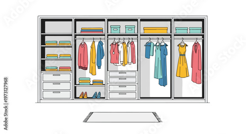 Organized Wardrobe Interior Design with Hanging Clothes Folded Stacks and Footwear Displayed Neatly