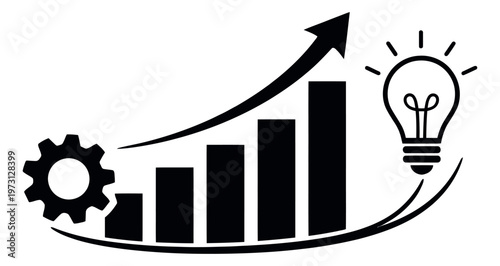 Modern simple line art illustration of a business concept depicting the process of developing ideas into growth for strategic planning and success