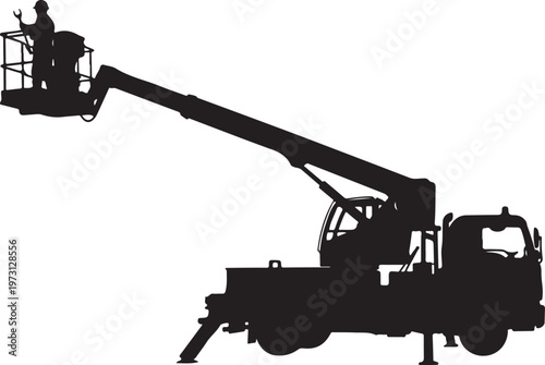 boom lift, aerial lift, cherry picker, silhouette, construction vehicle