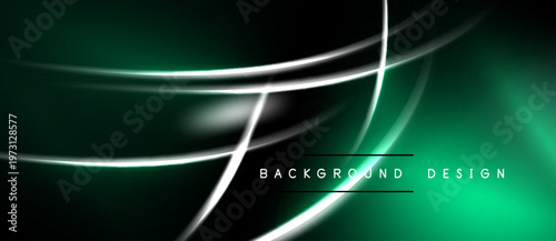 Abstract green background features flowing white lines. Modern design evokes energy, movement, sleekness. Minimalist aesthetic suits various applications.