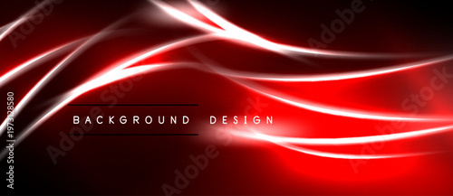 Abstract red lines flow over dark background. Minimalist design features text background design. Smooth curves create dynamic visual effect.
