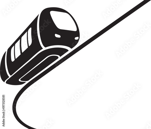 Monorail, train, transportation icon, black and white vector graphic