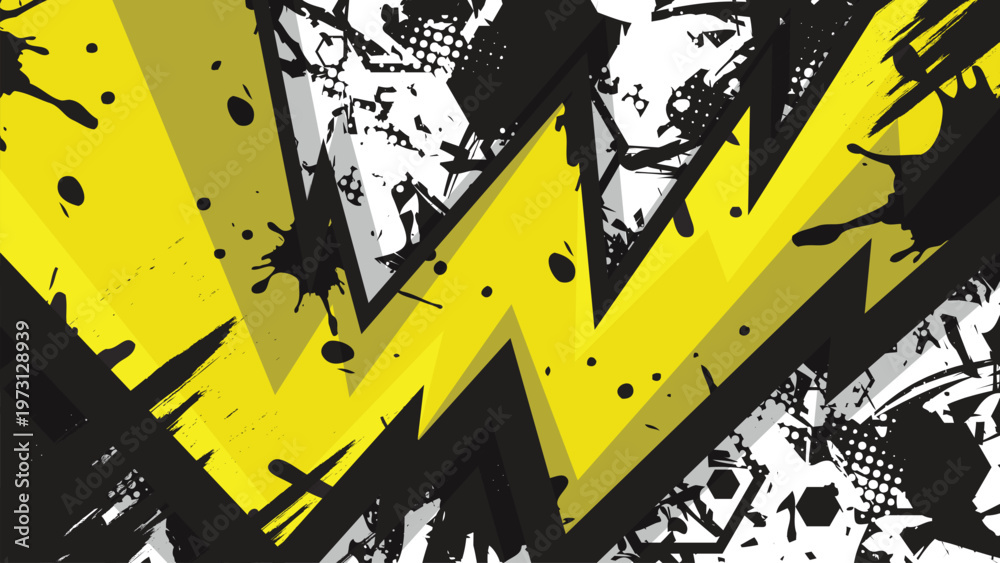 Fototapeta premium Abstract Racing Background Yellow Black Sharp Geometric Sports Wrap Design