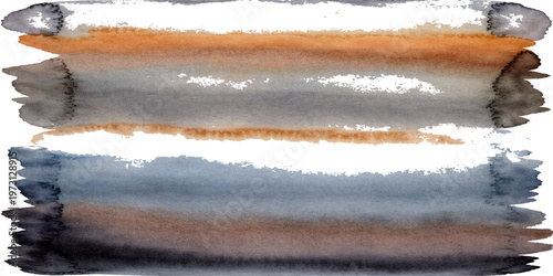 An old paper texture background featuring a paintbrush stroke over a tranquil misty lake with mountain reflections and foggy forest trees at sunrise