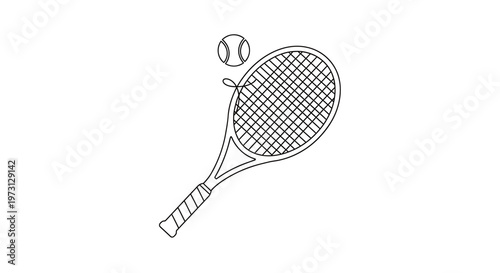Simple black and white line drawing of a tennis racket and a tennis ball, representing the sport of tennis.
