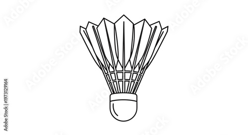 Black and white line art drawing of a badminton shuttlecock, isolated on a white background.