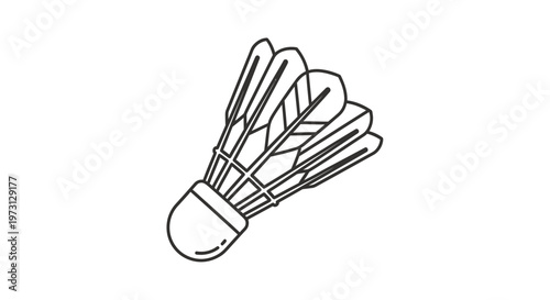 Outline drawing of a badminton shuttlecock with feathers, a common piece of equipment used in the sport of badminton.