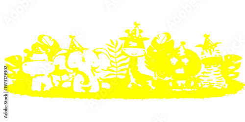 Funny cartoon vector illustration of a happy birthday with a dragon holding candles and colorful happy easter eggs in a nature design