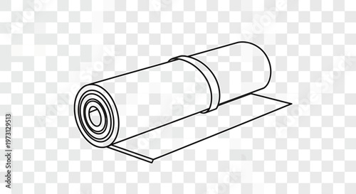 A line art illustration of a roll of material partially unrolled, showing its cylindrical shape.
