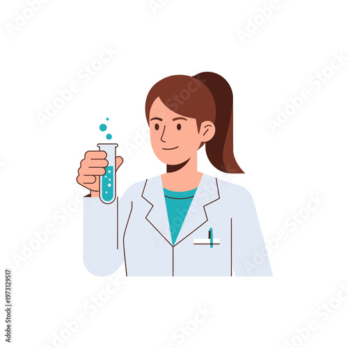 Female Scientist Holding Test Tube with Bubbling Liquid in Laboratory