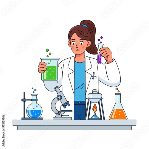 Female scientist working with colorful liquids in laboratory equipment, research and development concept