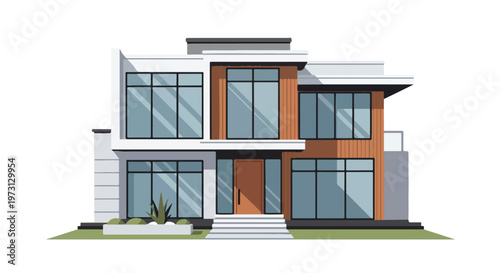 Modern minimalist residential dwelling with expansive glass panels and sleek architectural lines