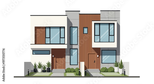 Modern twin homes with contemporary design elements and clean lines showcasing urban living and architectural style
