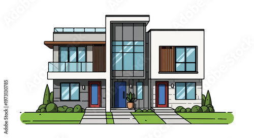 Modern Twin Homes with Clean Lines and Geometric Forms Showcasing Contemporary Architectural Design Principles