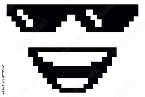Pixel art illustration of sunglasses and a beard depicting a cool internet persona for digital content