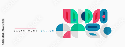 Abstract geometric shapes, vibrant colors, modern design elements. Minimalist composition with playful forms, suitable for backgrounds.