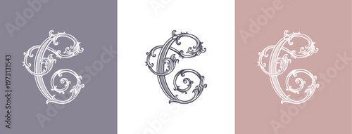Fotografie Luxury logo monogram letter C in vintage ornamental style with decorative elements