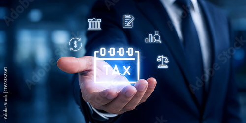 Foto Digital tax planning and financial analytics concept with compliance, reporting,