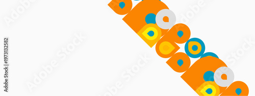 Abstract pattern features orange, blue circles. Shapes overlap, creating dynamic visual effect. Simple design, clean background.