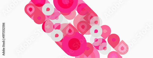Pink circles overlap, creating abstract pattern. Shades vary from light to dark, forming dynamic composition. Simple, modern design.
