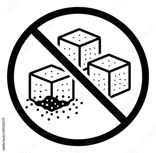 Simple line art illustration of a no sugar symbol depicting sugar-free diet for healthy lifestyle