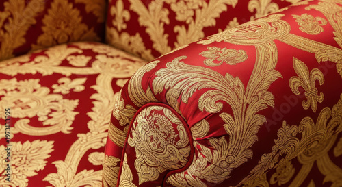Luxurious close-up of intricately patterned fabric