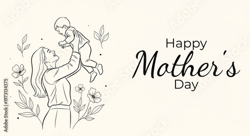 Happy mother's day sketch a loving portrait with floral elements